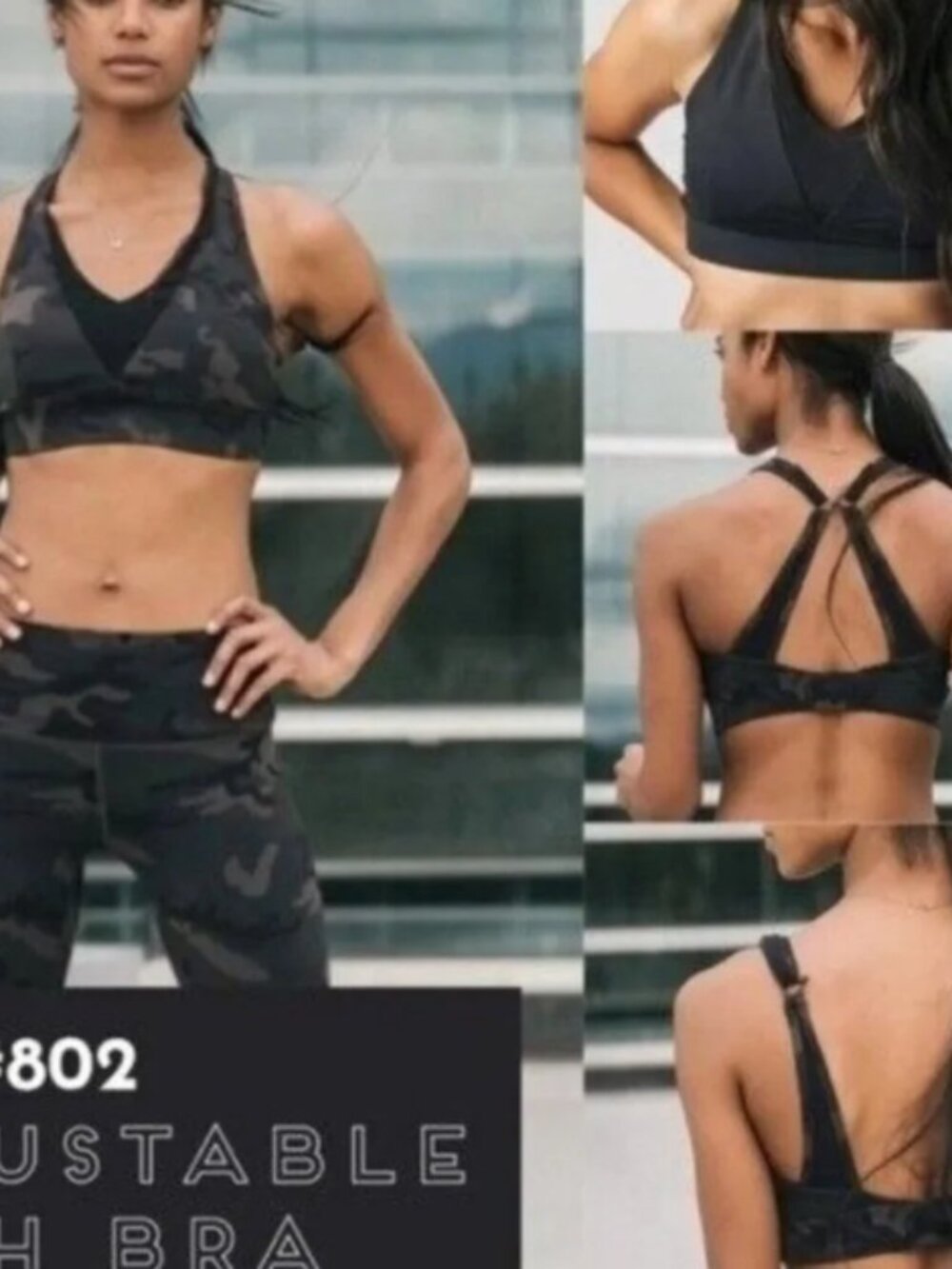 Zyia Adjustible Bra with Mesh Features-Camo-Size XL